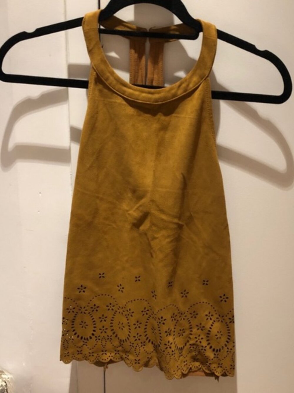 Zara Brown Halter Top Eyelet Detail Faux Suede Look Button Closure Size Small